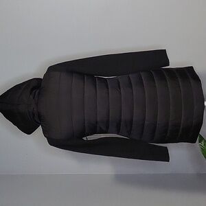 Max Studio Long Black Hooded Lightweight Quilted Back Knit Coat - Size XS